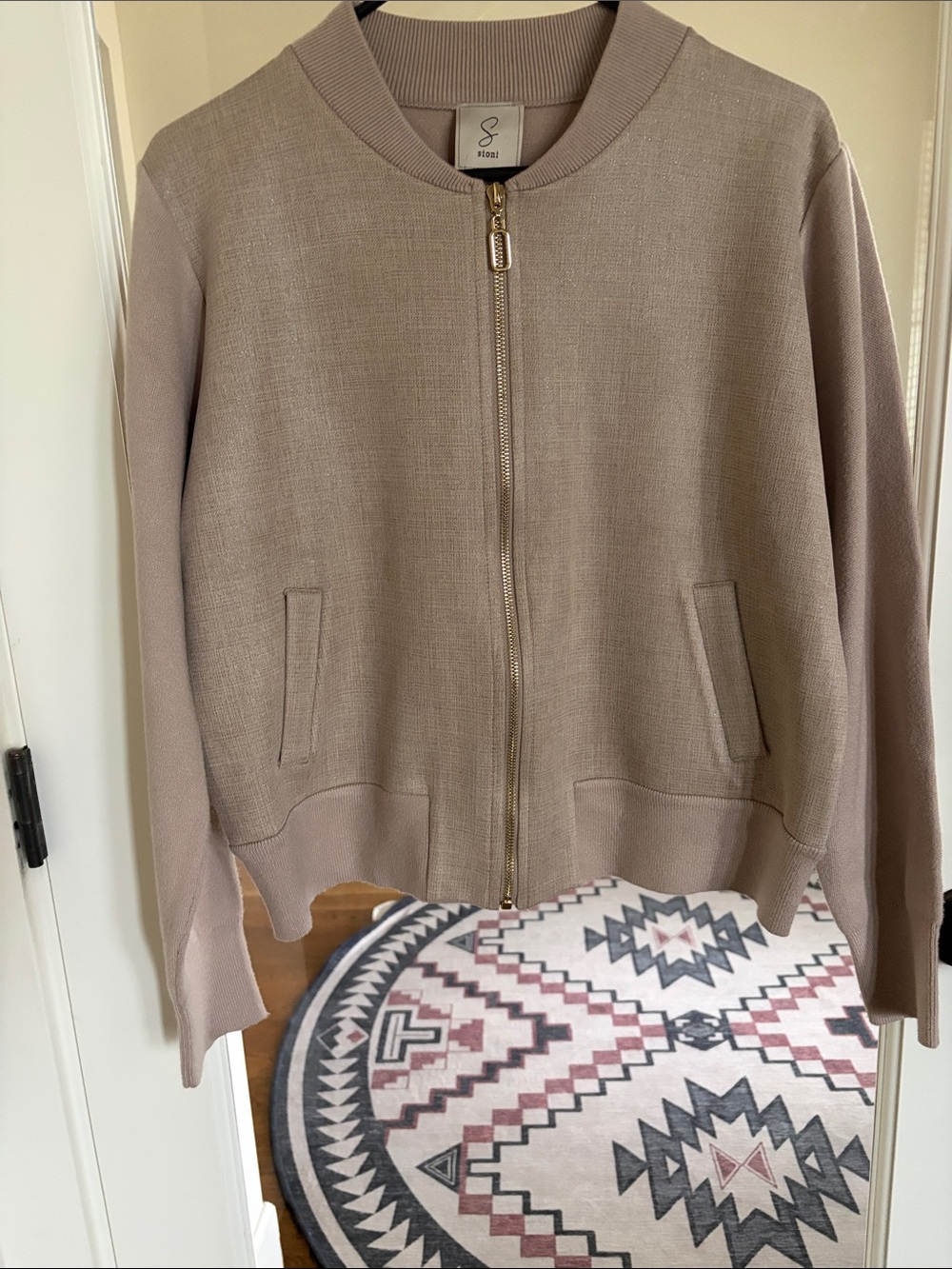 Sioni Taupe Bomber Jacket with Gold Zip